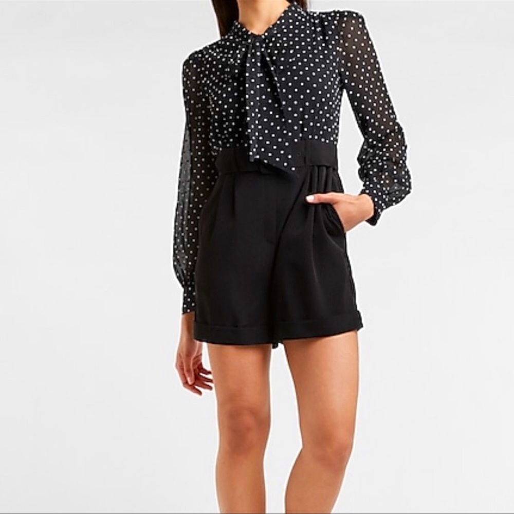 EXPRESS Polka Dot Tie Neck Romper Size M